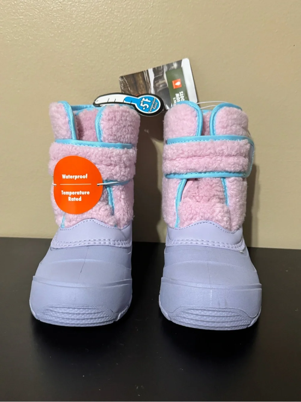 Ozark Trail Girls 1 Waterproof Pink and Light Blue Fleece Winter Snow Boots